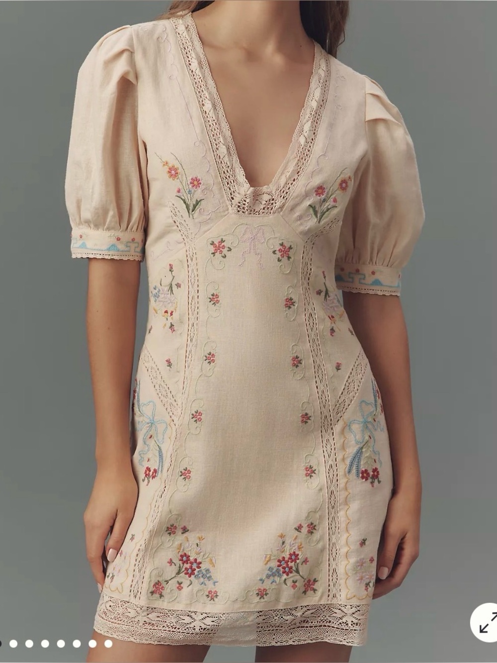 Anthropologie linen embroidered crochet dress 20w 2x